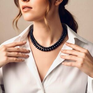 🧚🏻‍♀️ 2 Strand Deep Blue Pearl Necklace 18.5-22.5”